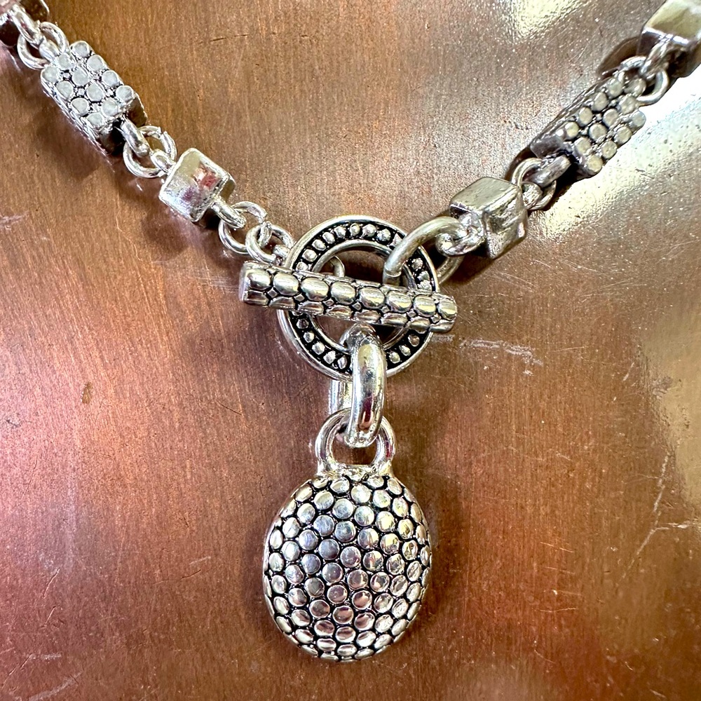 Reversible, Chunky Silver Necklace with Toggle Closure